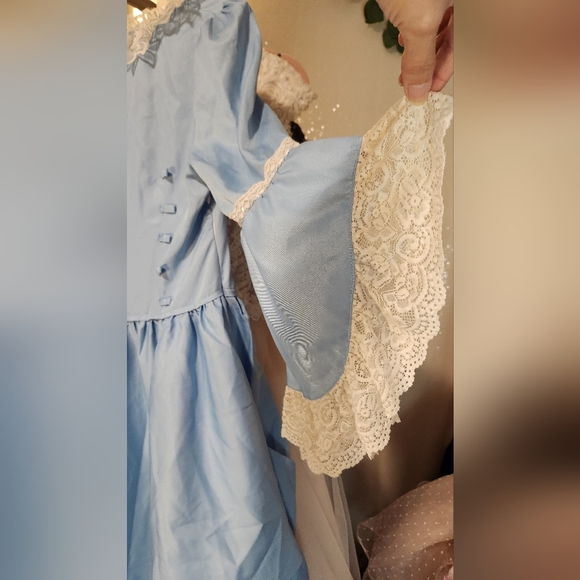 Unbranded Size S Blue Bridgerton Vibes Renaissance Bell Sleeves Gown Lace Trim - Picture 7 of 11